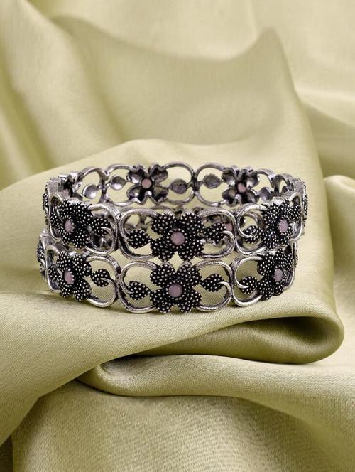 tjc colored stone studded brass silver bangle bracelet set (pack of 2) - 19899321 - Very Small Image - 1