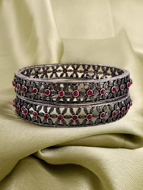 tjc colored stone studded brass silver bangle bracelet set (pack of 2) - 19899324 - Very Small Image - 1