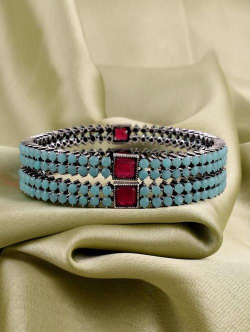tjc colored stone studded brass silver bangle bracelet set (pack of 2) - 19899325 - Very Small Image - 1