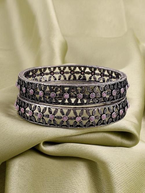 tjc colored stone studded brass silver bangle bracelet set (pack of 2) - 19899326 - Very Small Image - 1