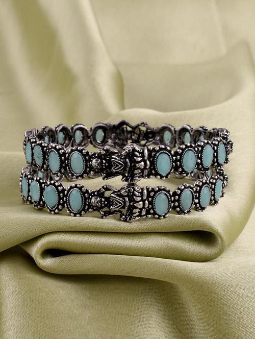 tjc colored stone studded brass silver bangle bracelet set (pack of 2) - 19899327 - Very Small Image - 1
