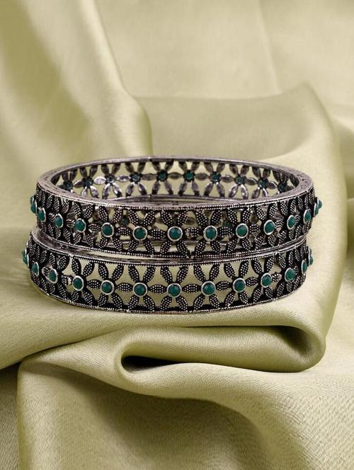 tjc colored stone studded brass silver bangle bracelet set (pack of 2) - 19899328 - Very Small Image - 1