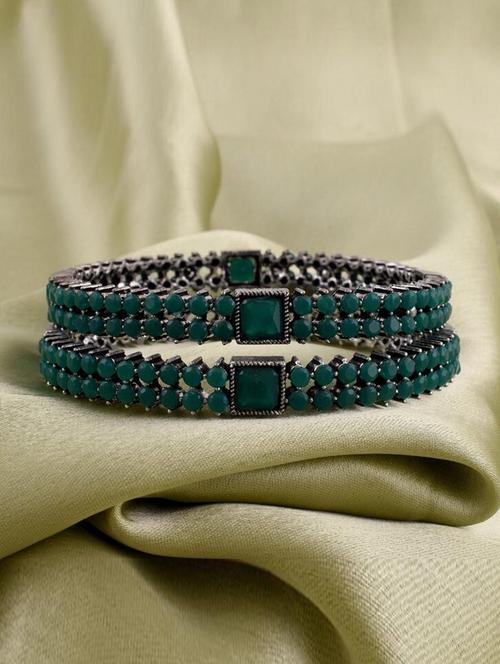 tjc colored stone studded brass silver bangle bracelet set (pack of 2) - 19899332 - Very Small Image - 1