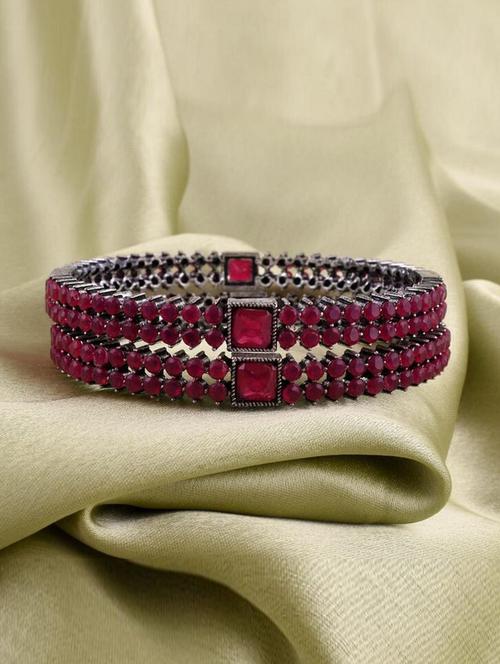 tjc colored stone studded brass silver bangle bracelet set (pack of 2) - 19899334 - Very Small Image - 1