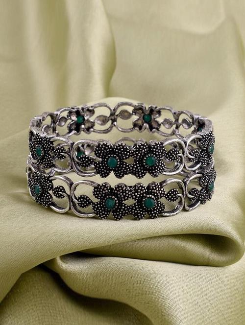 tjc colored stone studded brass silver bangle bracelet set (pack of 2) - 19899337 - Very Small Image - 1