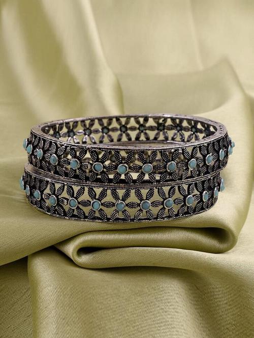 tjc colored stone studded brass silver bangle bracelet set (pack of 2) - 19899339 - Very Small Image - 1