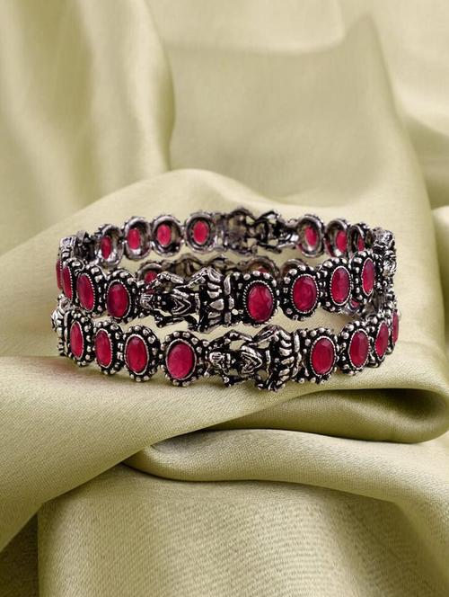 tjc colored stone studded brass silver bangle bracelet set (pack of 2) - 19899340 - Very Small Image - 1