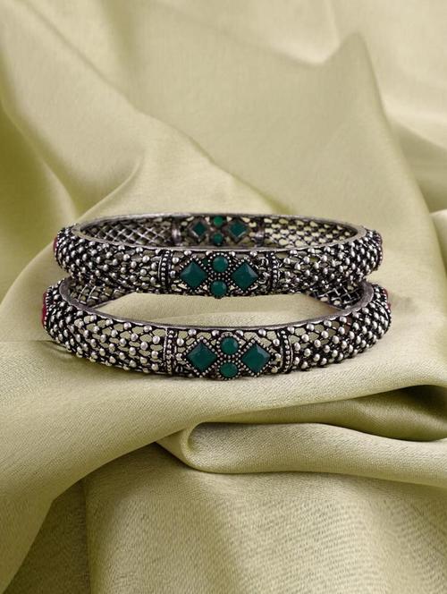 tjc colored stone studded brass silver bangle bracelet set (pack of 2) - 19899350 - Very Small Image - 1