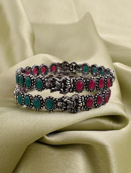 tjc colored stone studded brass silver bangle bracelet set (pack of 2) - 19899353 - Very Small Image - 1