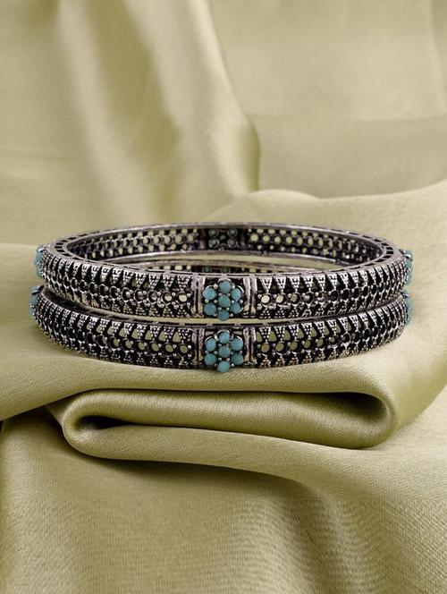 tjc colored stone studded brass silver bangle bracelet set (pack of 2) - 19899356 - Very Small Image - 1