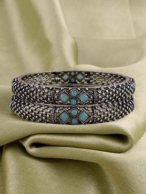 tjc colored stone studded brass silver bangle bracelet set (pack of 2) - 19899363 - Very Small Image - 1