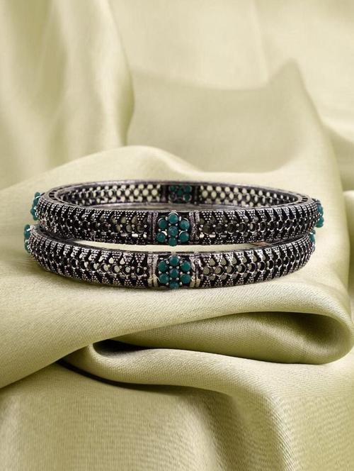 tjc colored stone studded brass silver bangle bracelet set (pack of 2) - 19899367 - Very Small Image - 1