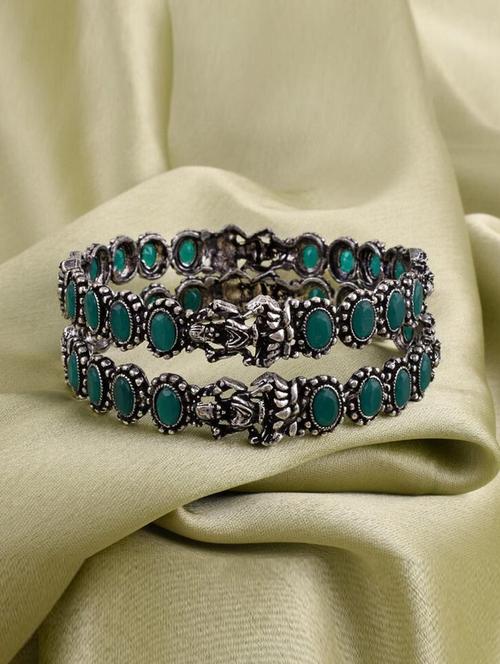 tjc colored stone studded brass silver bangle bracelet set (pack of 2) - 19899373 - Very Small Image - 1