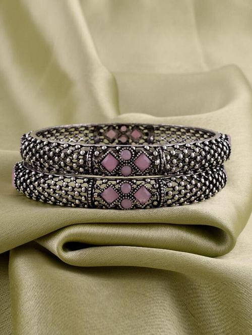 tjc colored stone studded brass silver bangle bracelet set (pack of 2) - 19899375 - Very Small Image - 1