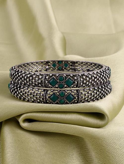 tjc colored stone studded brass silver bangle bracelet set (pack of 2) - 19899377 - Very Small Image - 1
