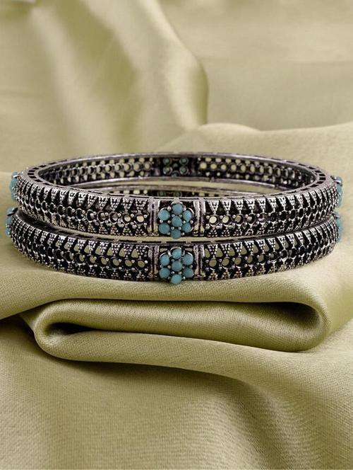 tjc colored stone studded brass silver bangle bracelet set (pack of 2) - 19899378 - Very Small Image - 1