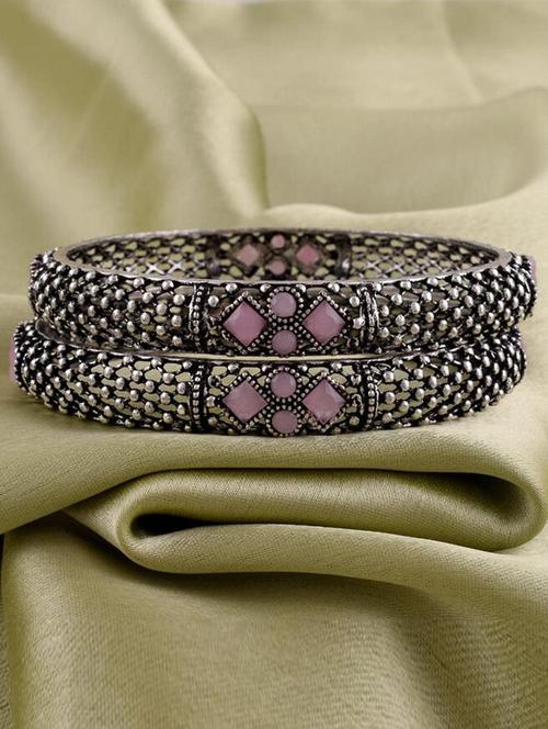 tjc colored stone studded brass silver bangle bracelet set (pack of 2) - 19899379 - Very Small Image - 1