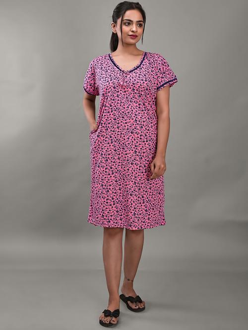 pink floral printed v-neck sleepshirt - 19899577 - Very Small Image - 1