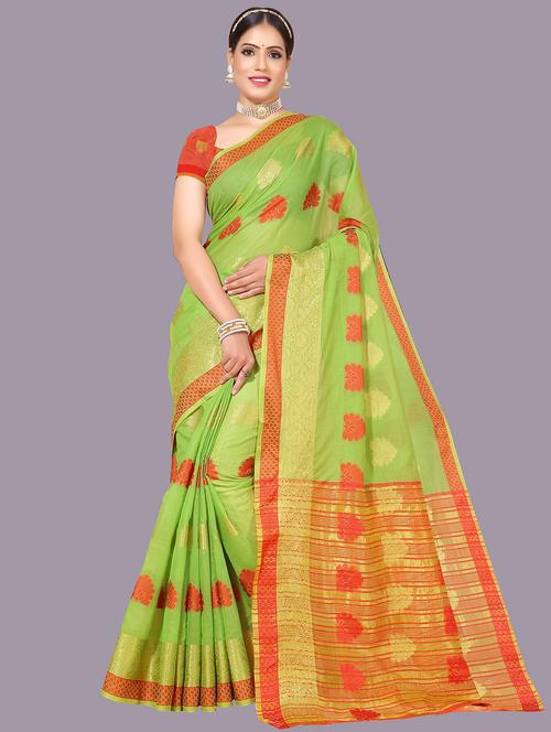 women's self design lime colored saree with blouse - 19899638 - Very Small Image - 1