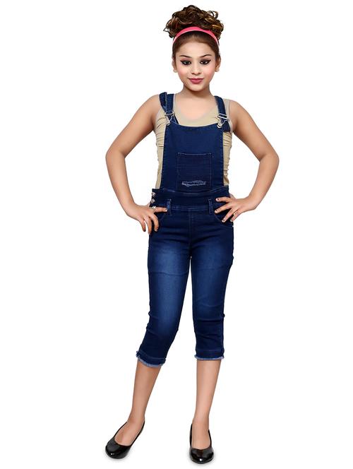 blue solid denim square neck dungarees - 19899670 - Very Small Image - 1