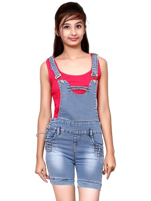 blue solid denim square neck dungarees - 19899673 - Very Small Image - 1