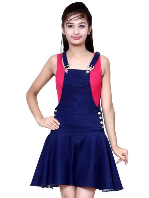 blue solid denim square neck dungarees - 19899678 - Very Small Image - 1