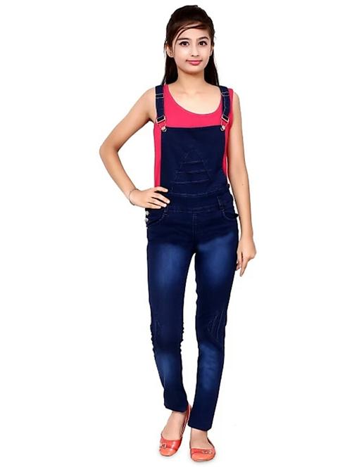 blue solid denim square neck dungarees - 19899679 - Very Small Image - 1
