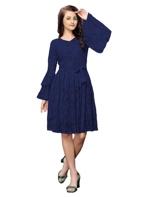 navy blue self design fit & flare dress - 19899804 - Very Small Image - 1