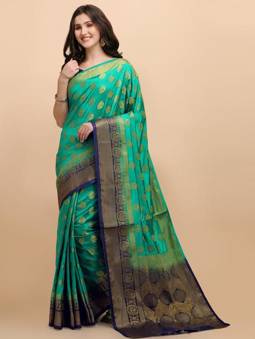 green silk banarasi saree with blouse - 19900156 - Very Small Image - 1
