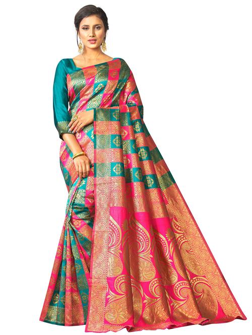 pink jacquard banarasi saree with blouse - 19900172 - Very Small Image - 1