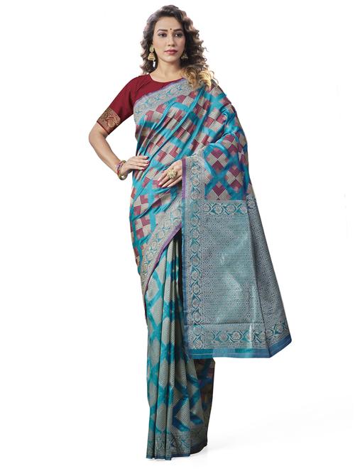 light blue silk blend banarasi saree - 19900209 - Very Small Image - 1