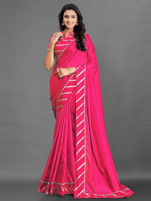 pink satin plain saree with blouse - 19900217 - Very Small Image - 1