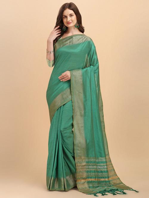 light green cotton silk banarasi saree with blouse - 19900238 - Very Small Image - 1