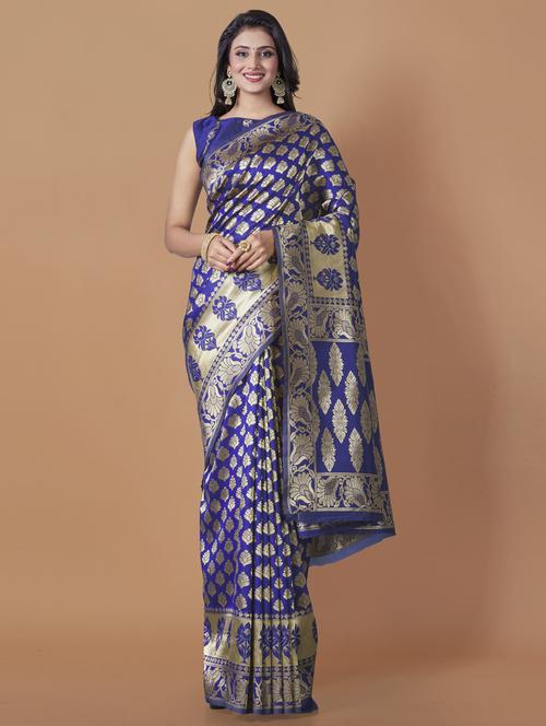 blue silk blend banarasi saree - 19900264 - Very Small Image - 1