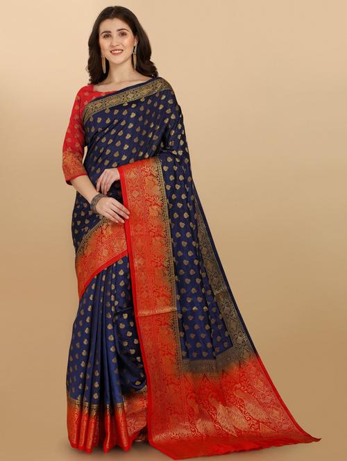 nay blue banarasi saree with blouse - 19900295 - Very Small Image - 1