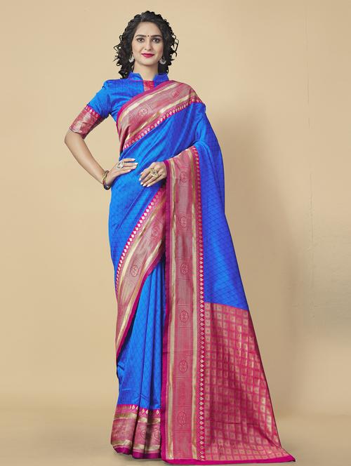 self design woven saree with blouse - 19900298 - Very Small Image - 1