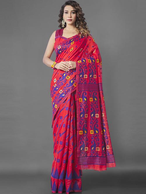 red printed saree with blouse - 19900306 - Very Small Image - 1