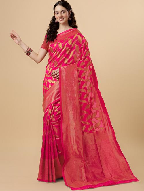 orange silk banarasi saree with blouse - 19900317 - Very Small Image - 1