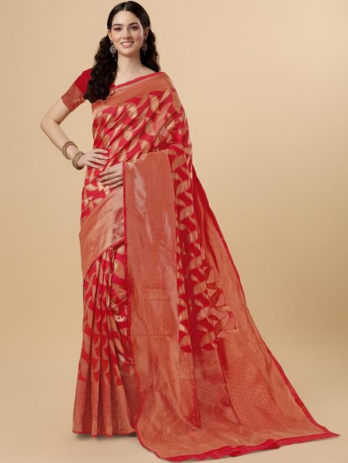 red silk banarasi saree with blouse - 19900321 - Very Small Image - 1