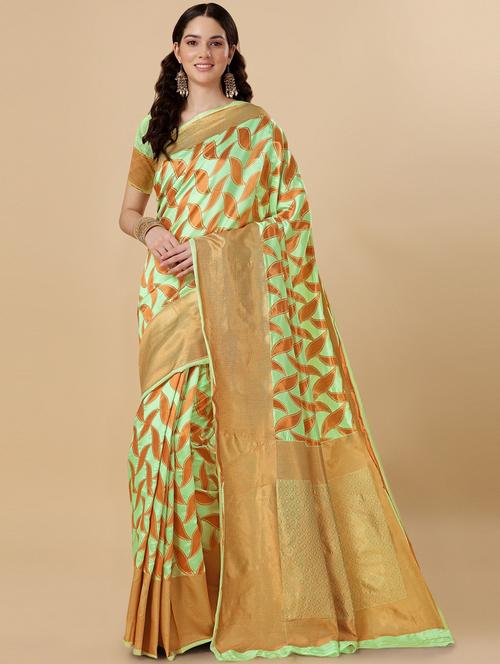 light green silk banarasi saree with blouse - 19900325 - Very Small Image - 1
