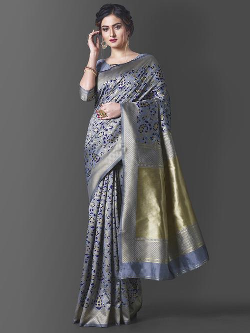 self design banarasi saree with blouse - 19900354 - Very Small Image - 1