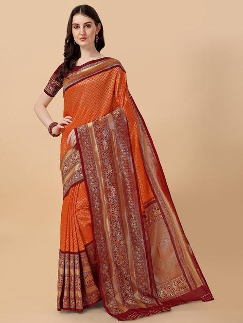 self design banarasi saree with blouse - 19900355 - Very Small Image - 1