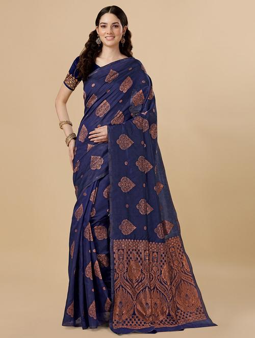 self design banarasi saree with blouse - 19900356 - Very Small Image - 1
