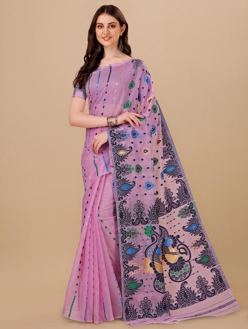 ethnic motif jamdani saree with blouse - 19900400 - Very Small Image - 1