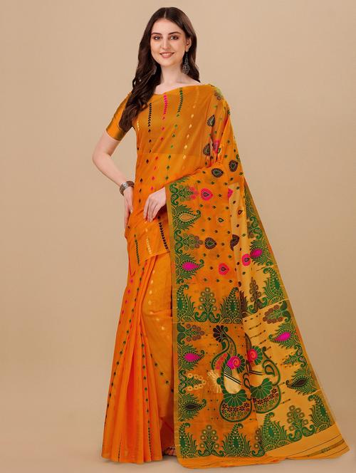 ethnic motif jamdani saree with blouse - 19900411 - Very Small Image - 1