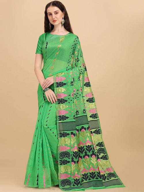 ethnic motif jamdani saree with blouse - 19900416 - Very Small Image - 1