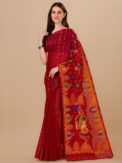 ethnic motif jamdani saree with blouse - 19900417 - Very Small Image - 1