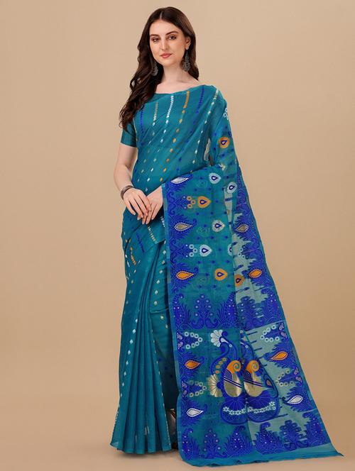 ethnic motif jamdani saree with blouse - 19900419 - Very Small Image - 1