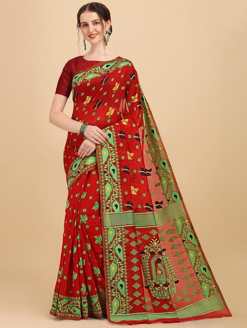 ethnic motif jamdani saree with blouse - 19900424 - Very Small Image - 1