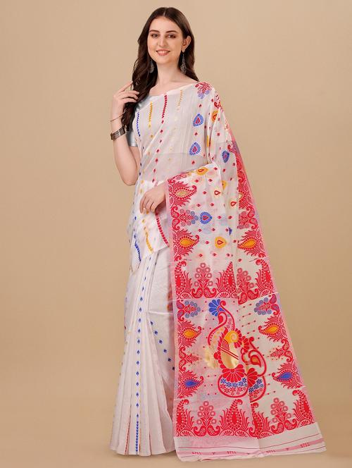 ethnic motif jamdani saree with blouse - 19900425 - Very Small Image - 1